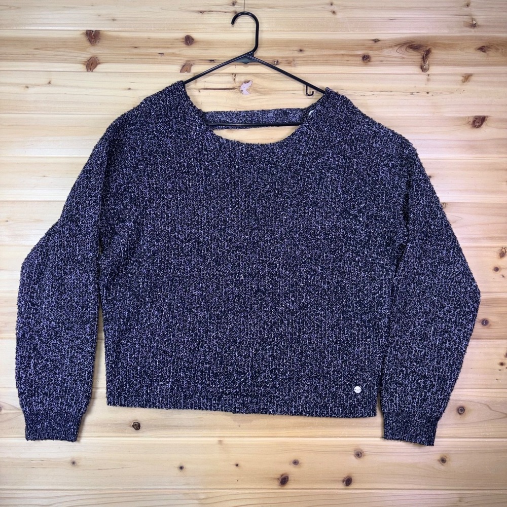 Roxy Sweater Womens Small Charcoal Gray Knit Open Back Long Sleeve Sweater